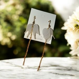 Chic Gold and White Leaf Dangle Earrings